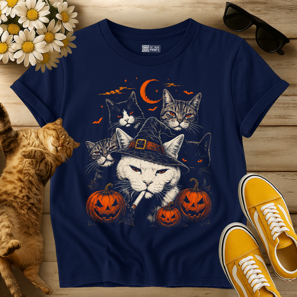 Cats Smoking Halloween Pumpkins T-Shirt