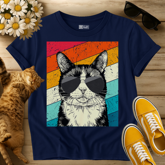 Tuxedo Cat with Sunglasses Retro Vintage T-Shirt