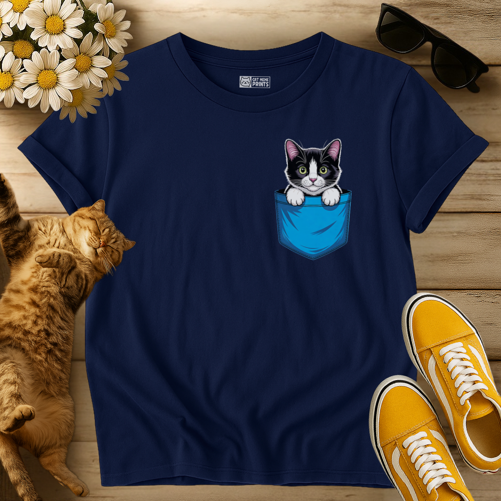 Cute Pocket Tuxedo Cat T-Shirt