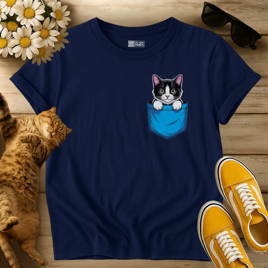 Cute Pocket Tuxedo Cat T-Shirt