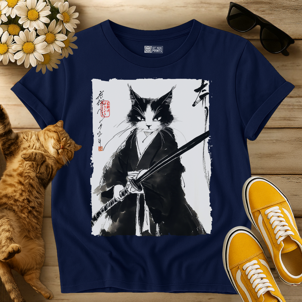 Tuxedo Samurai Cat Japanese T-Shirt
