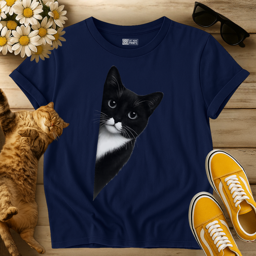 Peeking Tuxedo Cat T-Shirt