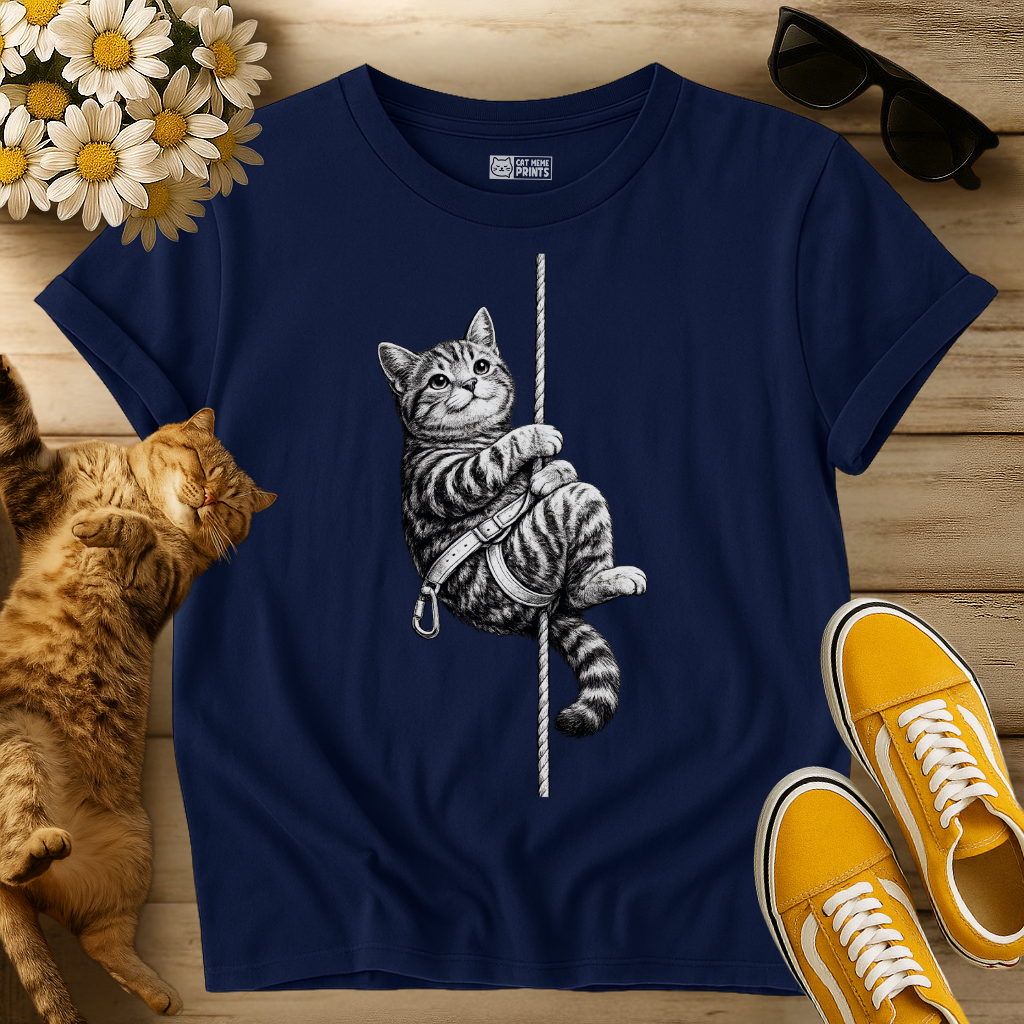 Rock Climbing Rappelling Cat T-Shirt
