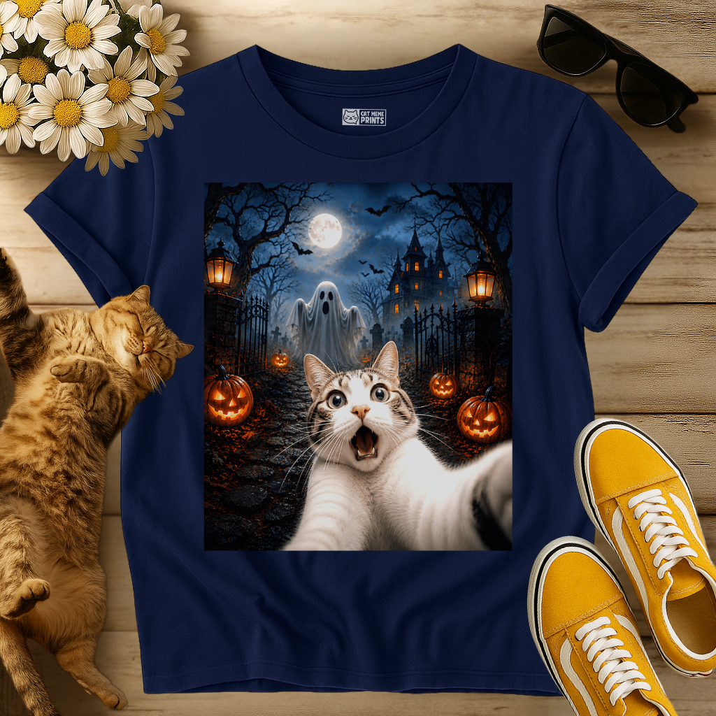 Cat Selfie with Ghost T-Shirt