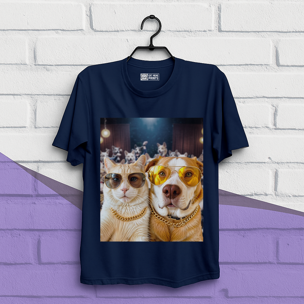Cat & Dog Selfie in Dogs Party T-Shirt
