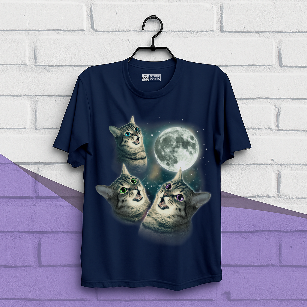Three Cat Moon 3 Wolfs Cat T-Shirt