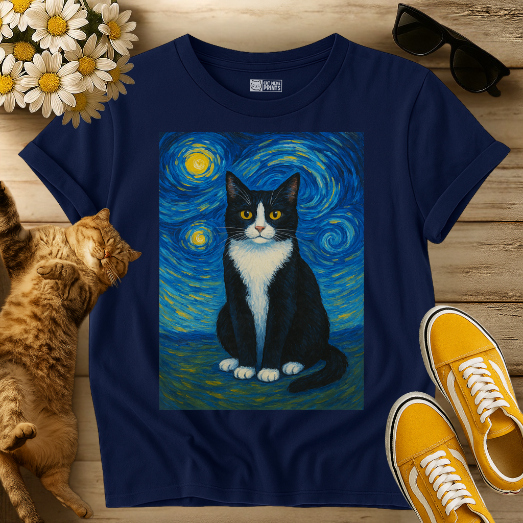 Tuxedo Cat Painting Van Gogh T-Shirt