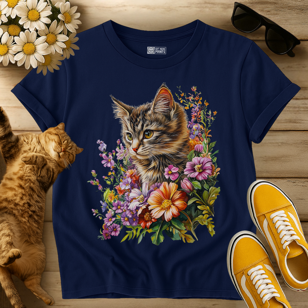 Cute Kitten Floral Graphic T-Shirt
