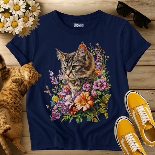 Cute Kitten Floral Graphic T-Shirt