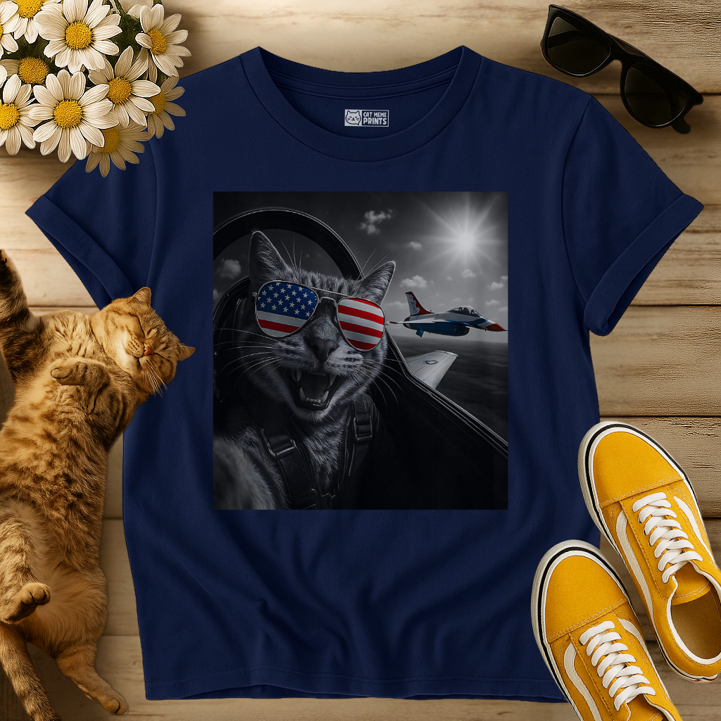 American Cat Takes a Selfie with Jet T-Shirt