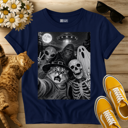 Cat Selfie Witch Skeleton Alien Bigfoot Ghost UFO T-Shirt