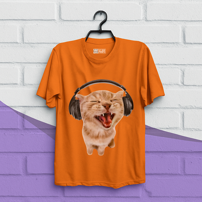 Silly Cat With Headphones T-Shirt