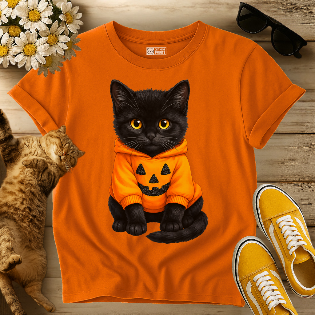 Cute Black Cat Pumpkin Halloween T-Shirt