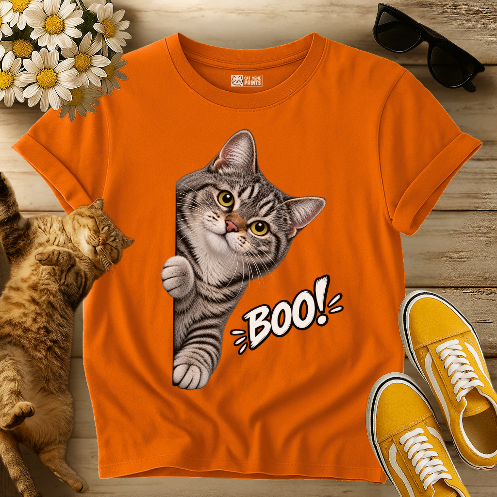 Gray Tabby Cat Boo T-Shirt