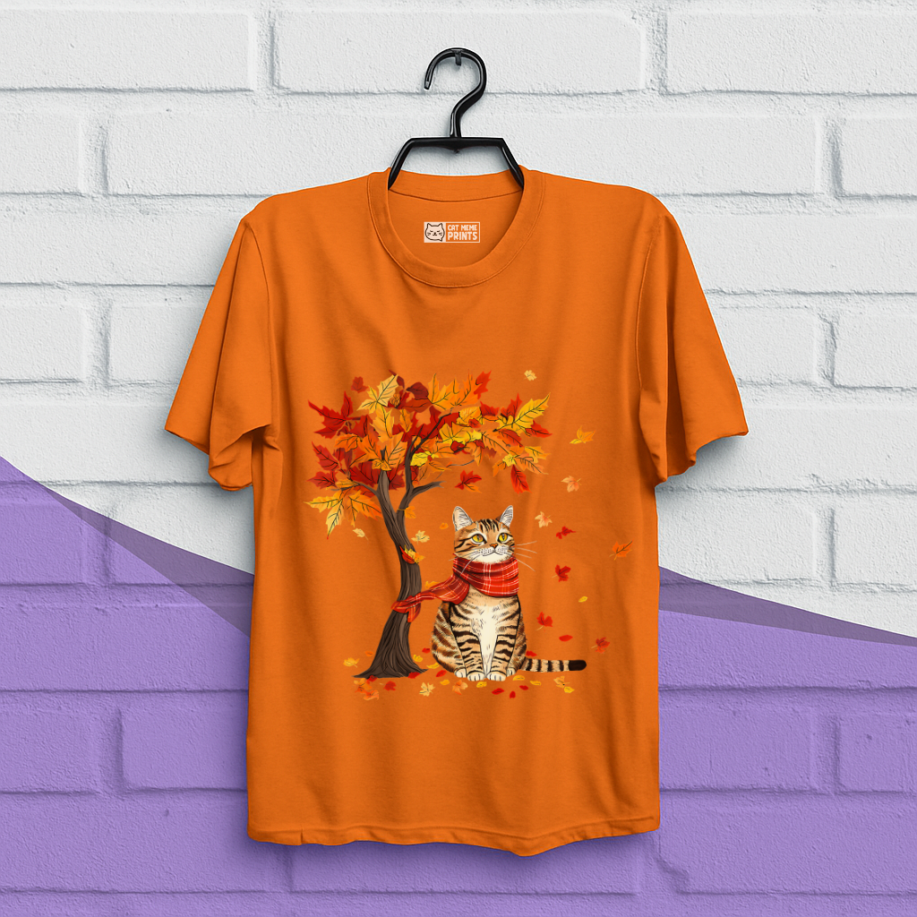 Cat Leaf Fall Tree Autumn Thanksgiving T-Shirt