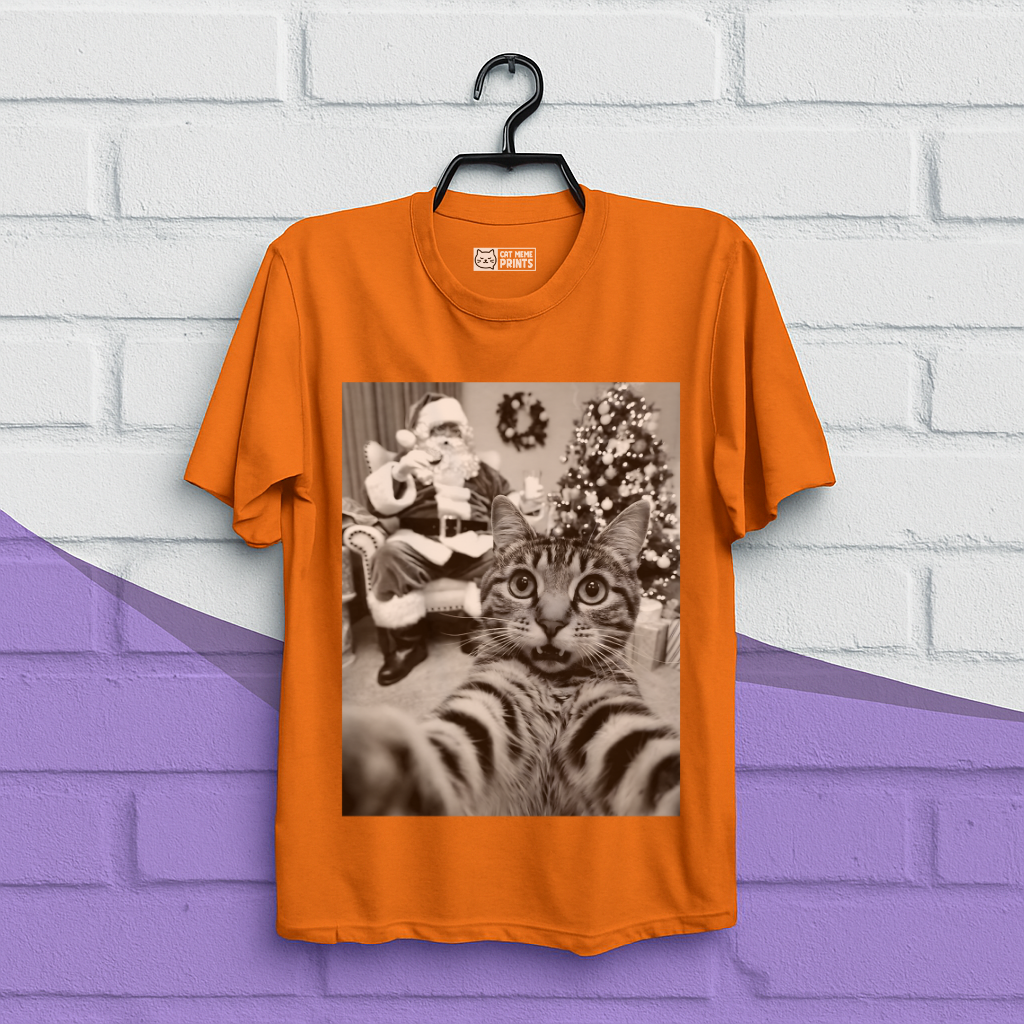 Cat Christmas Selfie with Santa Claus T-Shirt