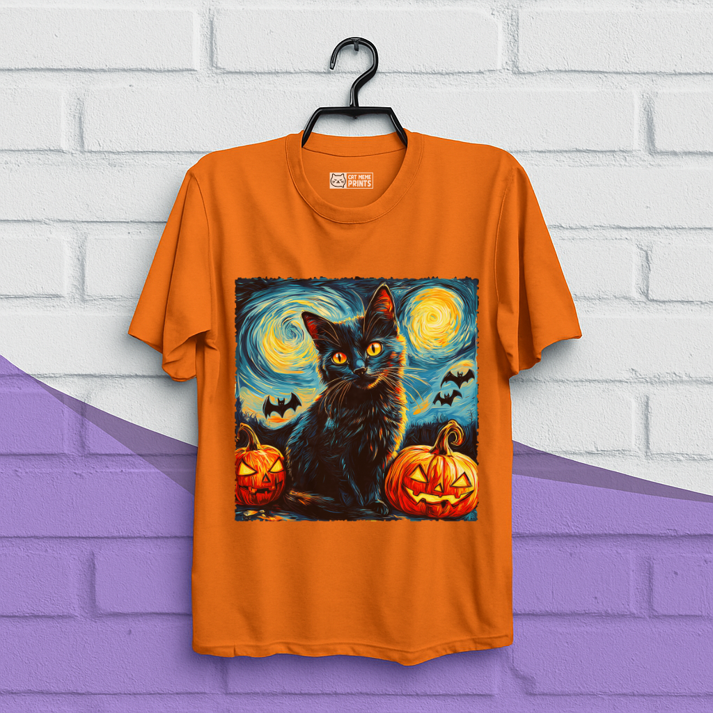 Black Cat Pumpkins Halloween T-Shirt