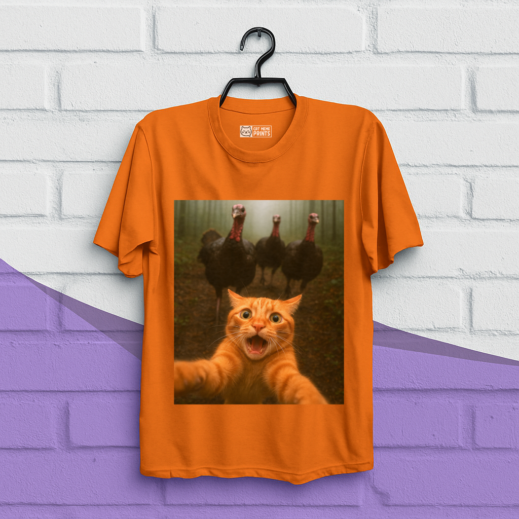 Cat Selfie Turkey Chase Thanksgiving T-Shirt