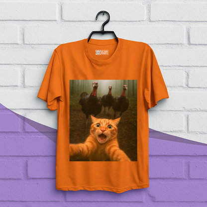 Cat Selfie Turkey Chase Thanksgiving T-Shirt