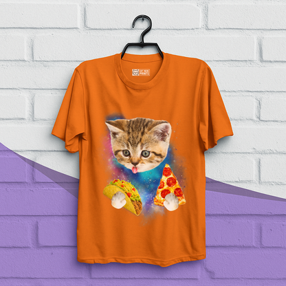 Cat Eat Pizza & Taco in Galaxy Space T-Shirt