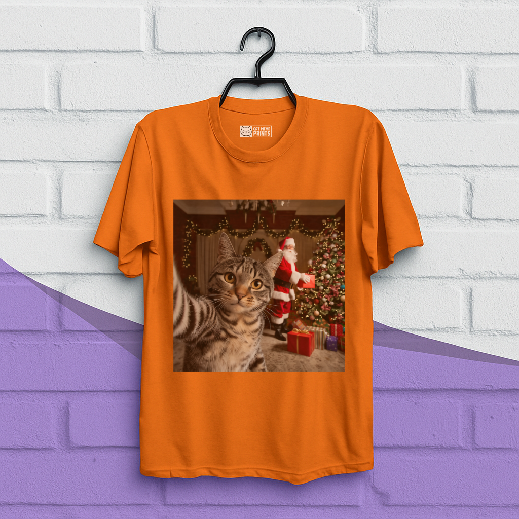Christmas Cat Selfie with Santa Claus T-Shirt