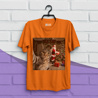 Christmas Cat Selfie with Santa Claus T-Shirt