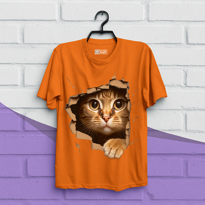 Cute Cat Looks From Torn Fabric T-Shirt