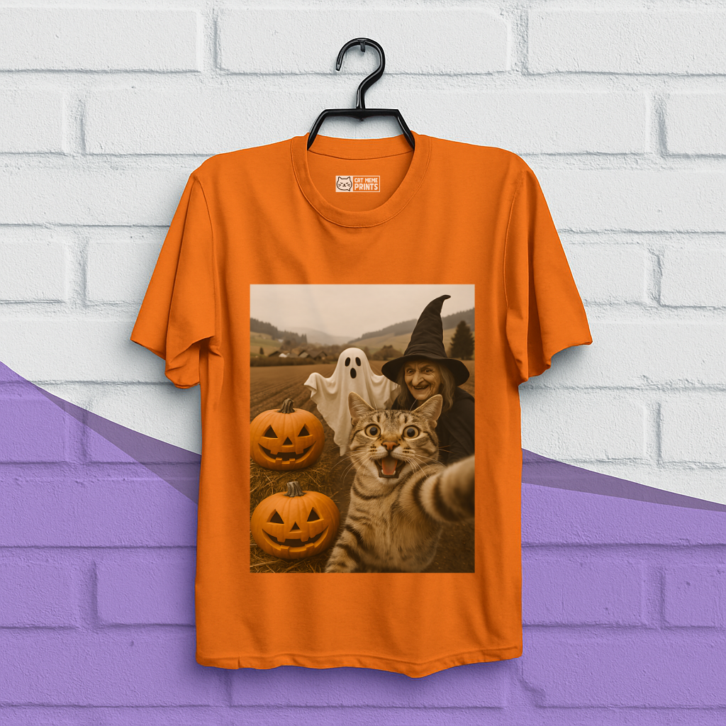 Cat Selfie with Witch & Ghost T-Shirt