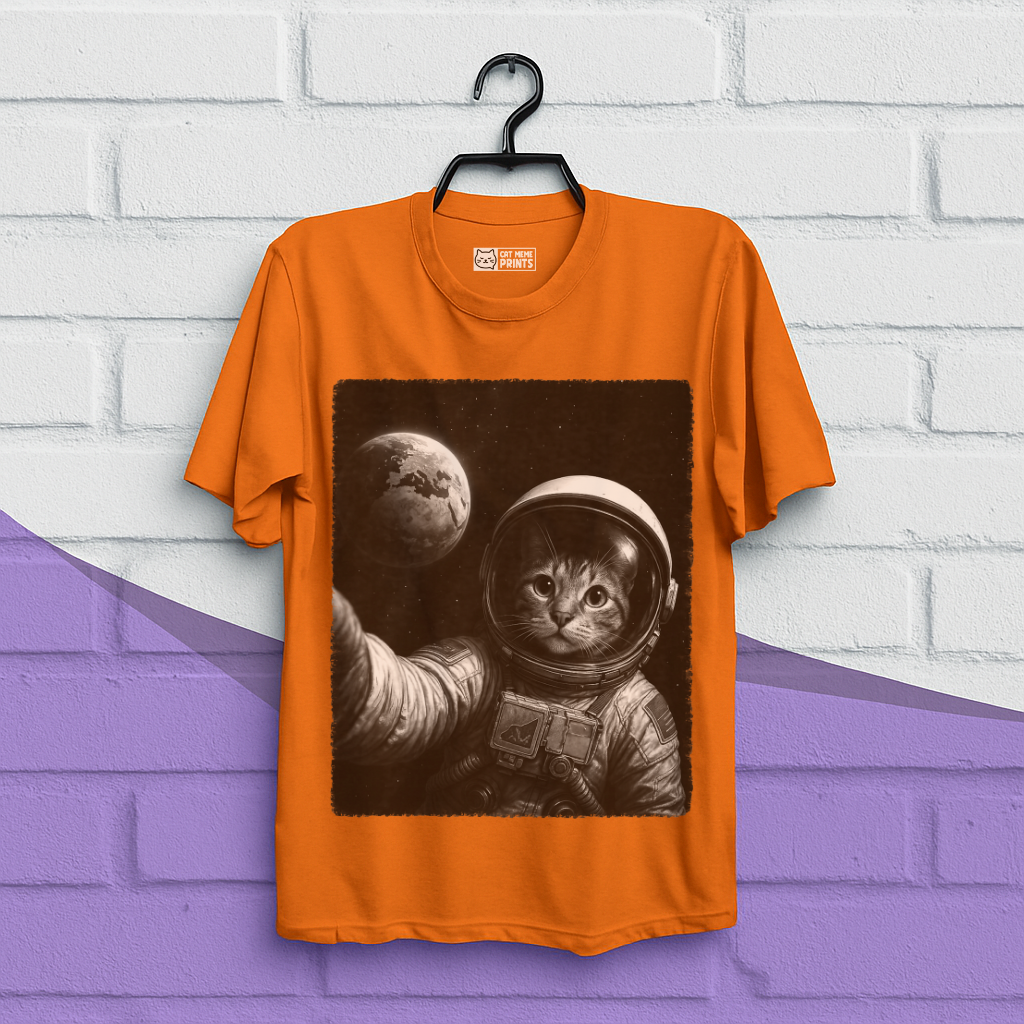 Cat Wear Space Suit Selfie With Earth T-Shirt