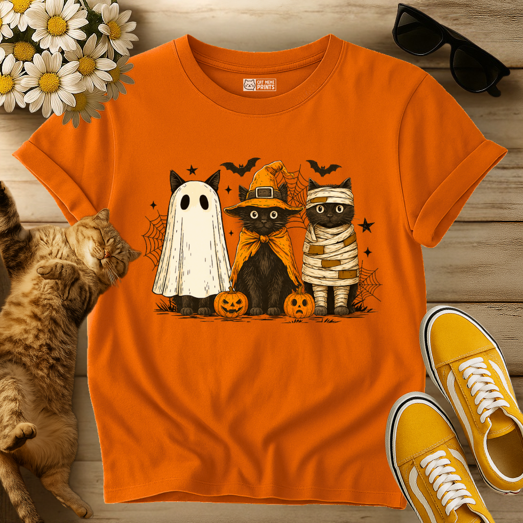 Black Cat Ghost Witch Mummy Halloween T-Shirt