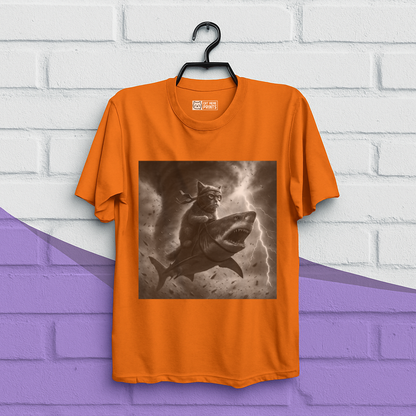 Cat Riding a Shark in Tornado Selfie Cat T-Shirt