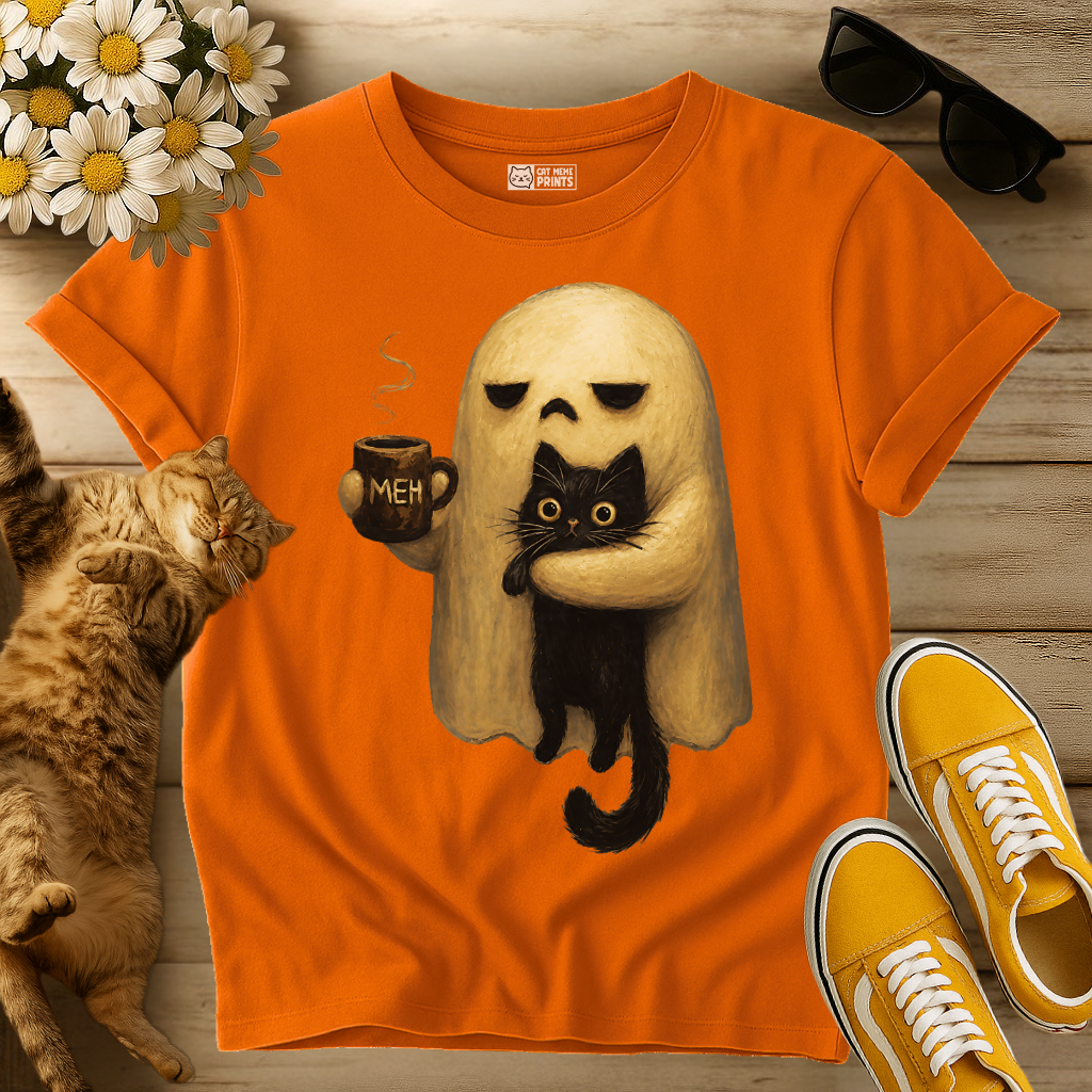 Ghost Holding Black Cat T-Shirt