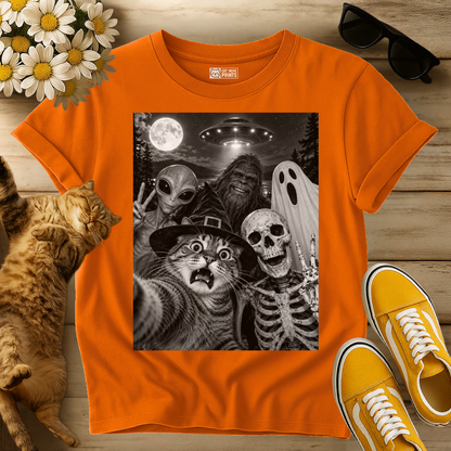 Cat Selfie Witch Skeleton Alien Bigfoot Ghost UFO T-Shirt