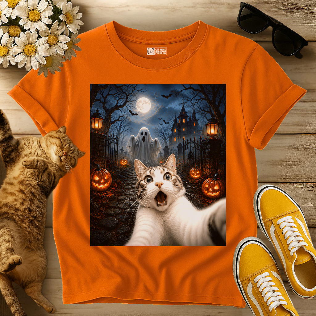 Cat Selfie with Ghost T-Shirt