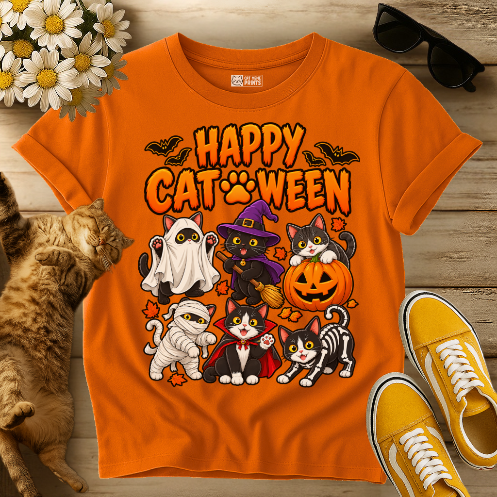 Spooky Cats Happy Cat Halloween T-Shirt