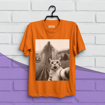Cat Selfie with Spooky Ghost T-Shirt