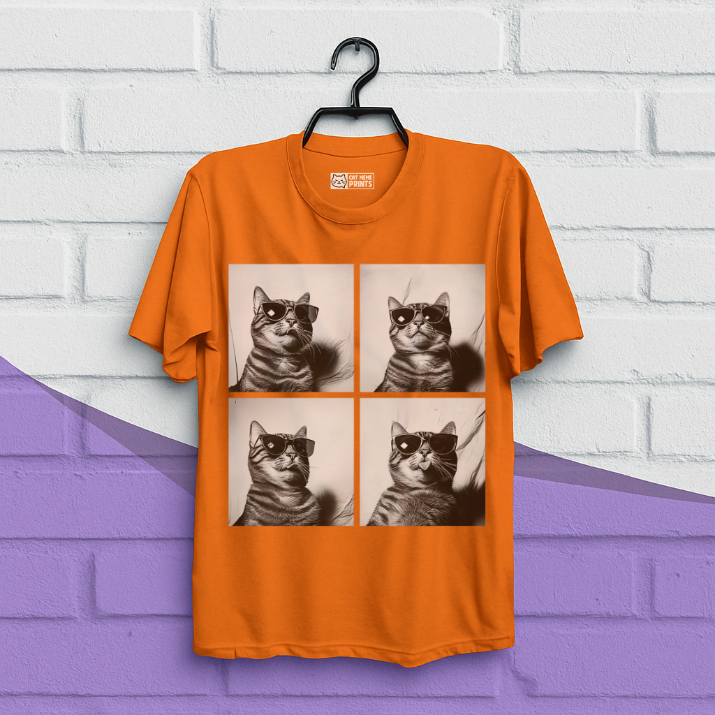 Cat Wearing Sunglasses Selfie Photobooth T-Shirt