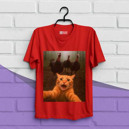 Cat Selfie Turkey Chase Thanksgiving T-Shirt