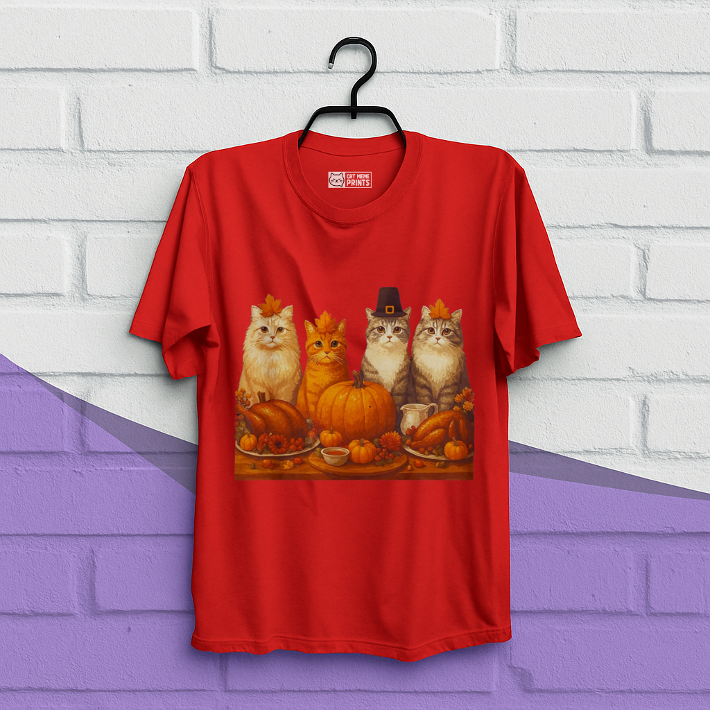 Cats Dinner Feast Fall Thanksgiving T-Shirt