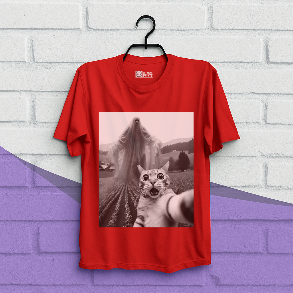 Cat Selfie with Spooky Ghost T-Shirt