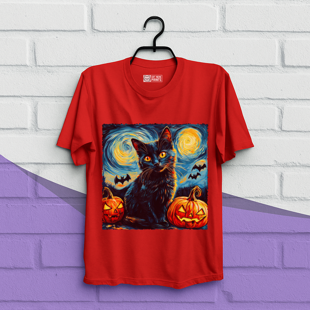Black Cat Pumpkins Halloween T-Shirt