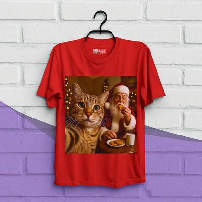 Cat Selfie with Santa Claus Eating Christmas T-Shirt