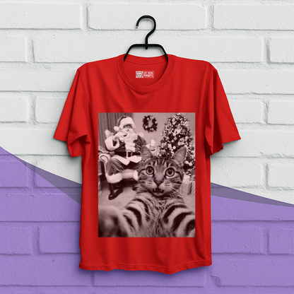Cat Christmas Selfie with Santa Claus T-Shirt