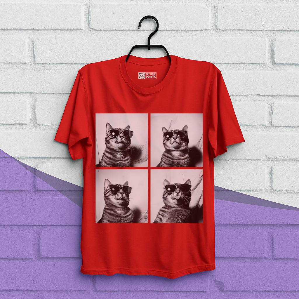 Cat Wearing Sunglasses Selfie Photobooth T-Shirt