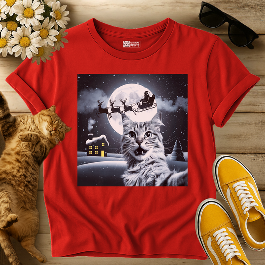 Cat Selfie with Santa Sleigh T-Shirt