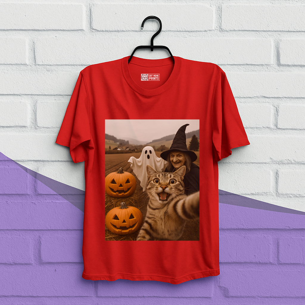Cat Selfie with Witch & Ghost T-Shirt