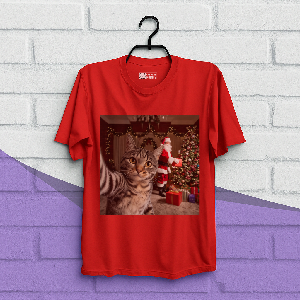 Christmas Cat Selfie with Santa Claus T-Shirt