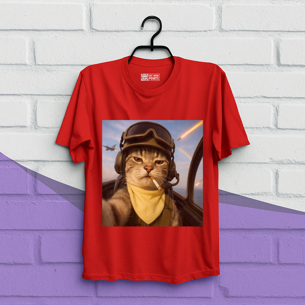 Pilot Cat Selfie Meme T-Shirt