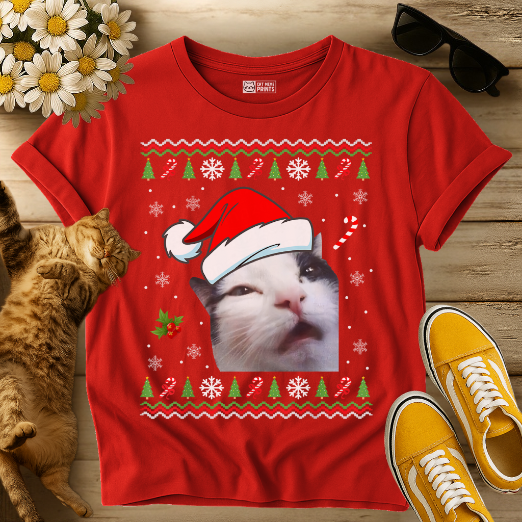 Cat Face Christmas Ugly T-Shirt