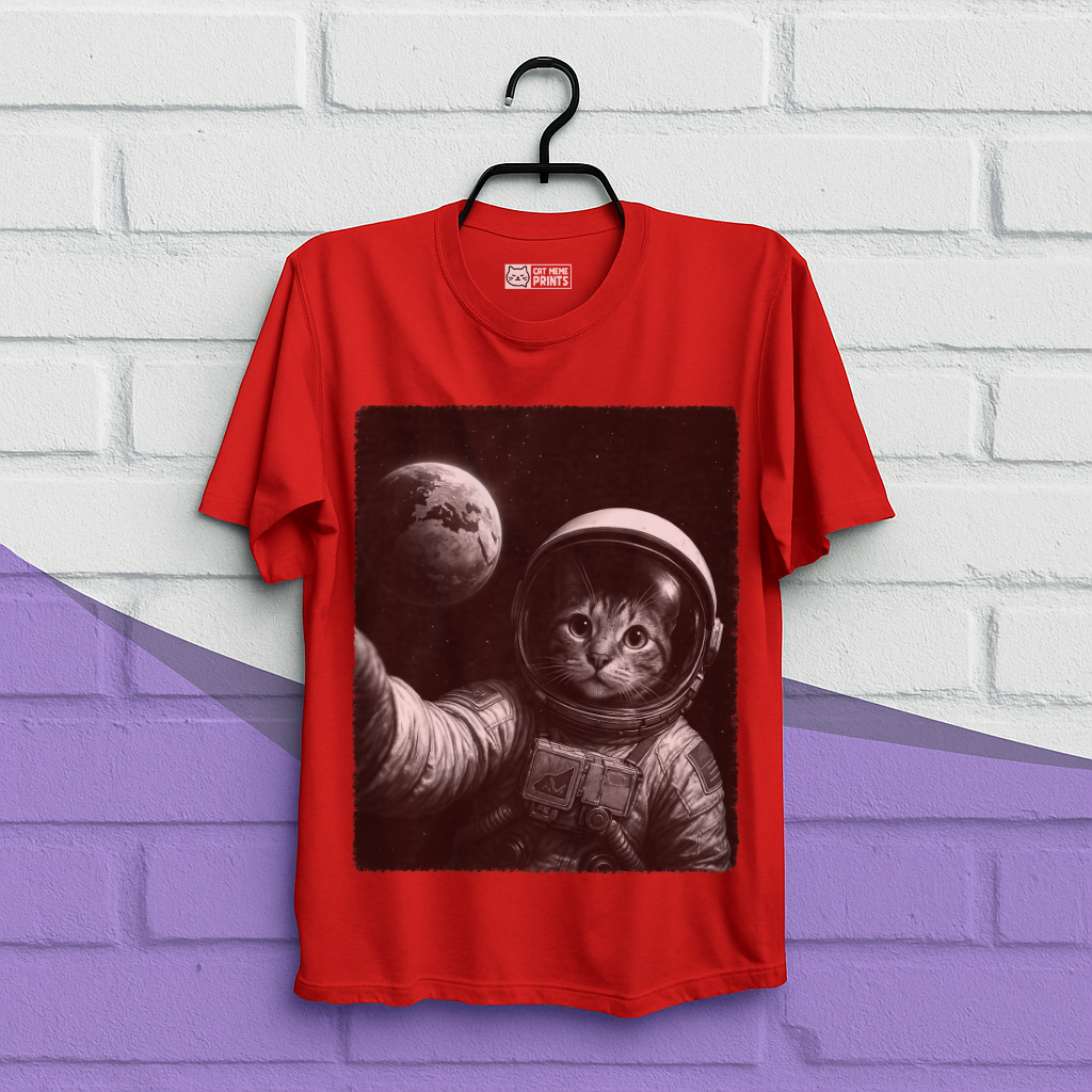 Cat Wear Space Suit Selfie With Earth T-Shirt